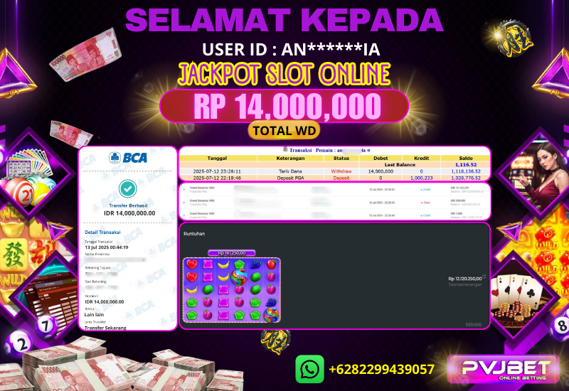 JACKPOT KEMENANGAN SLOT PRAGMATIC “ SWEET BONANZA 1000 ” 14JT