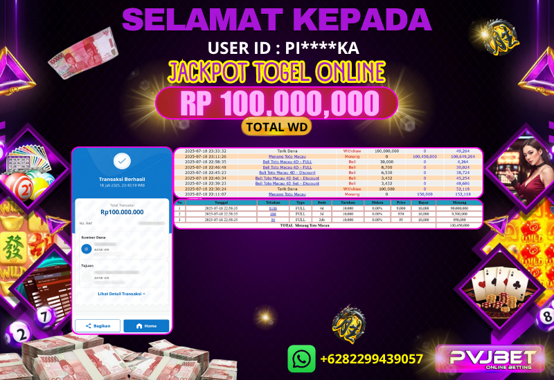 JACKPOT KEMENANGAN TOGEL ONLINE PASARAN “ TOTO MACAU 4D ” 100JT