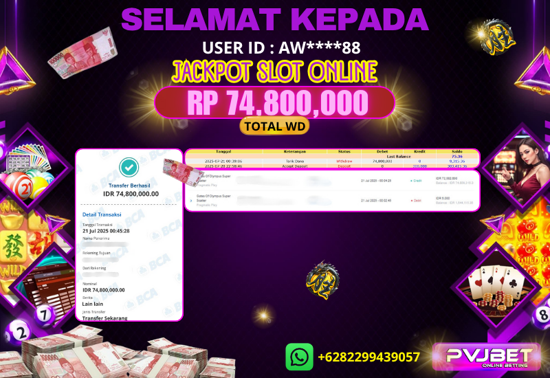 JACKPOT KEMENANGAN SLOT PRAGMATIC “ Gates Of Olympus Super Scatter ” 74JTAN