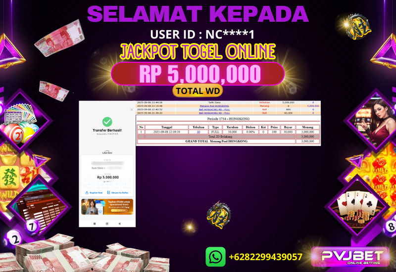 JACKPOT KEMENANGAN TOGEL ONLINE PASARAN “ HONGKONG LOTTO ” 5 JT